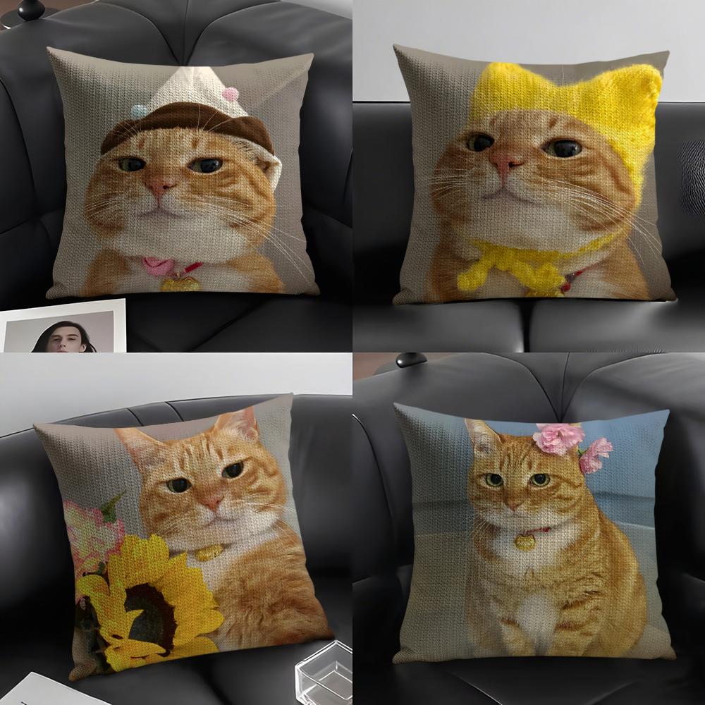 Cute funny internet meme cat Pillow Case Linen Cushion Covers For Decorative Sofa Home Pillows Case Car Chair Pillows Cases