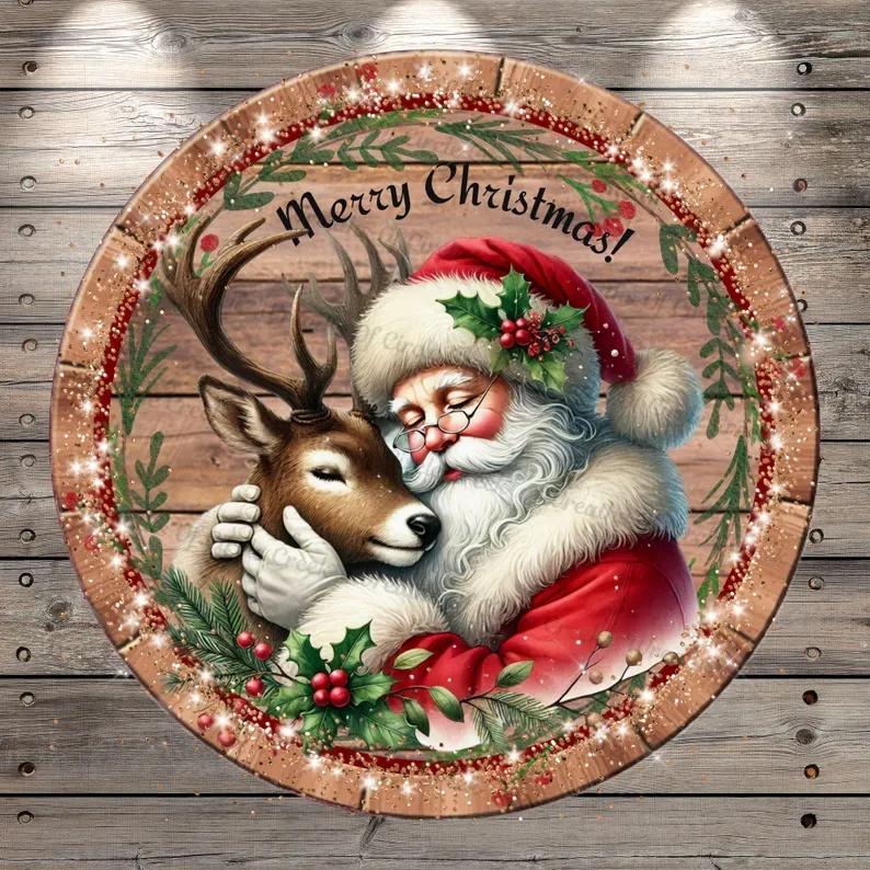 Vintage Style Coffee Drinking Santa Claus Circular Carpet Christmas Themed Carpet Bedroom Anti Slip Floor Mat Christmas Gift