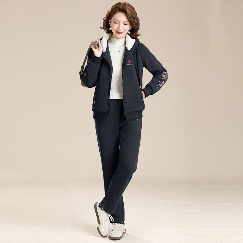 Podzimní a zimní bundy plus sametové zateplení pro střední věk a seniory, volnočasové sportovní soupravy, dámské zimní dvoudílné nadměrné velikosti