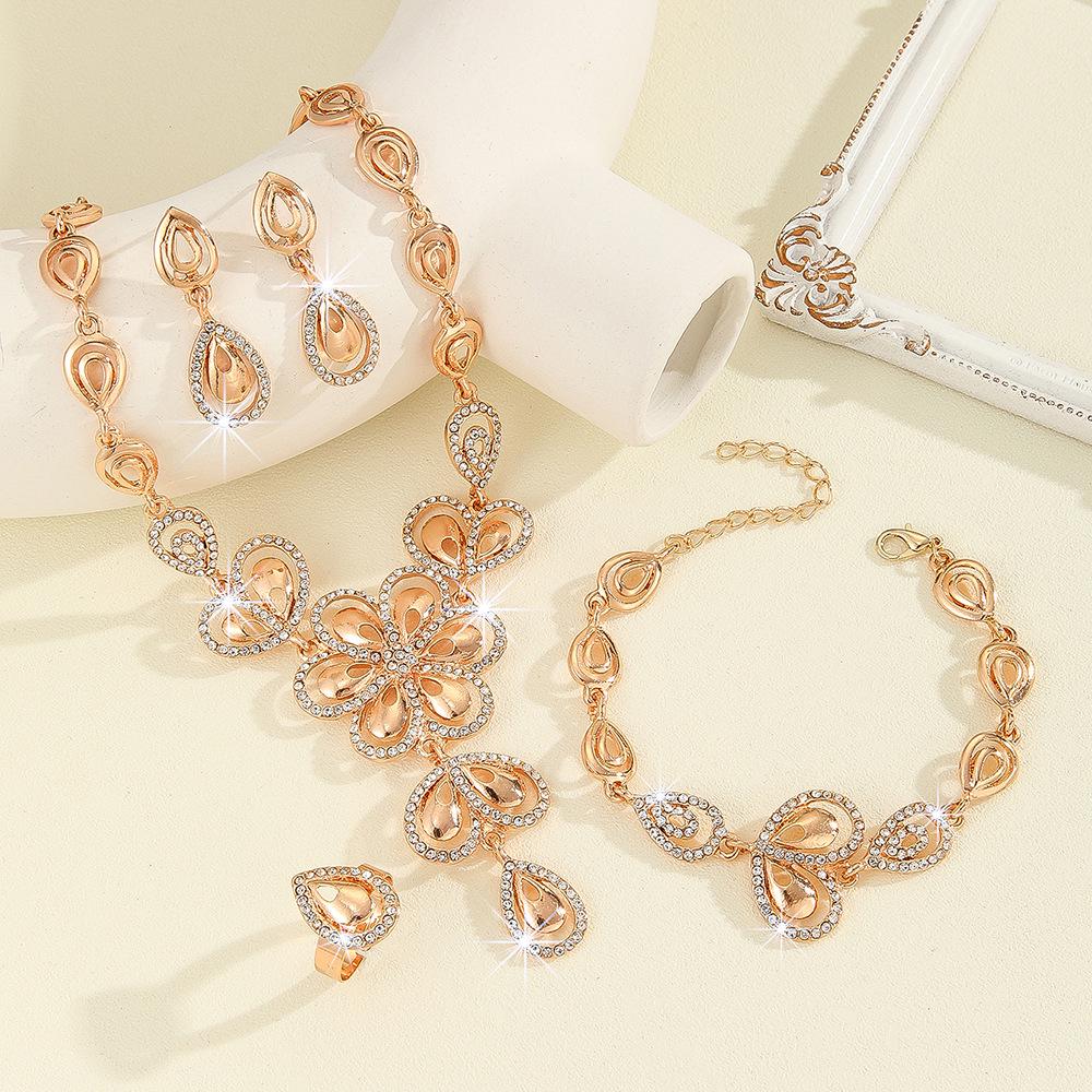 24k Gold-Plated Dubai Jewelry Set: Necklace, Bracelet, Earrings, and Ring for Women