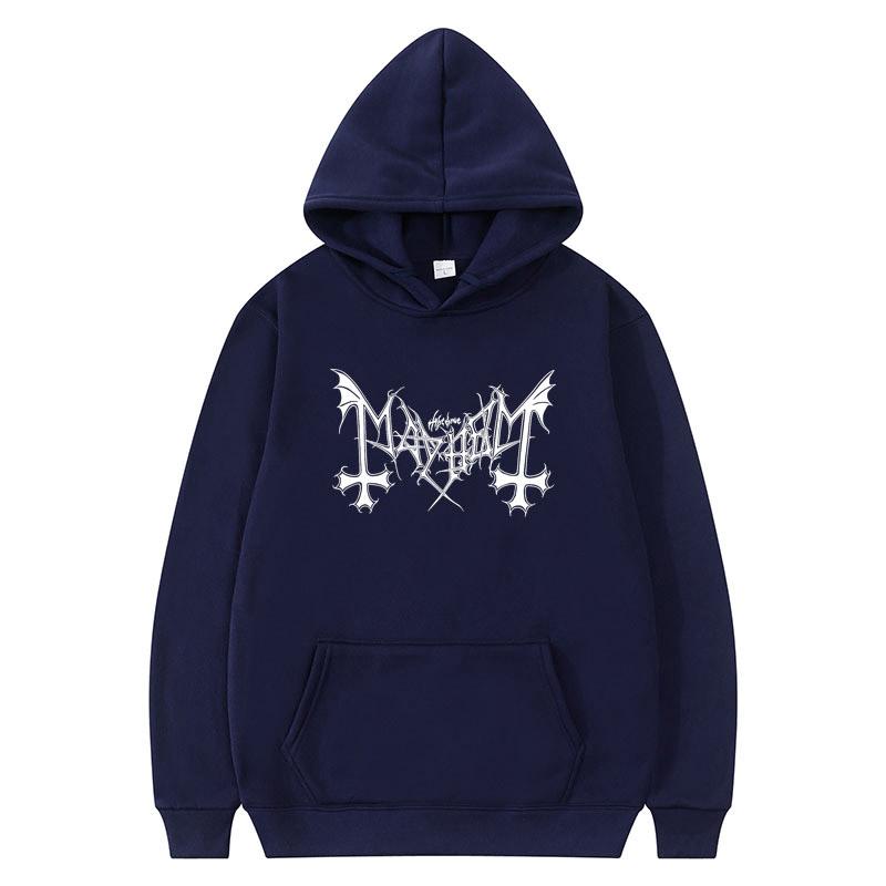 Spike-cross Men Hoodie Classic Hooded Pullover, Mayhem Metal Band Cross Logo Front Print, Cozy Fleece Sweatshirt for Sport Outdoor Casual Outfits