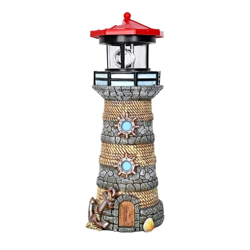 Garden Solar Sea Tower Figure with Ocean Theme Body and Lighted Top for Outdoor Yard Display Piece Space Area, Approx. 10.63 In Tall
