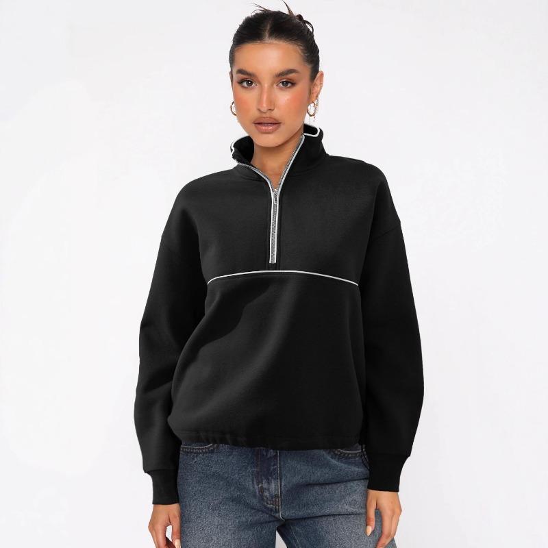 Damen S Halber Reißverschluss Langarm Sweatshirt Kontrastfarbe Lässiges Oberteil