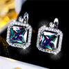 Cute Rainbow Zircon Stone Square Hoop Earrings For Women Charm Female Silver Color Wedding  Gift