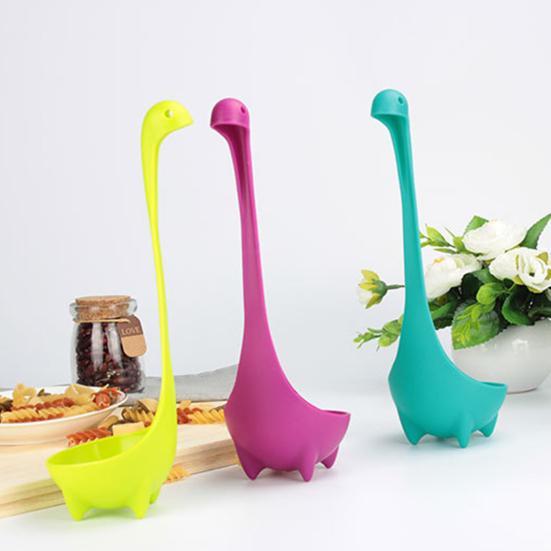 Oală de supă drăguț în formă de dinozaur, anti-alunecare, mâner lung, verticală, ustensile de calitate alimentară, din silicon, lingură de servire, linguriță, accesorii de bucătărie