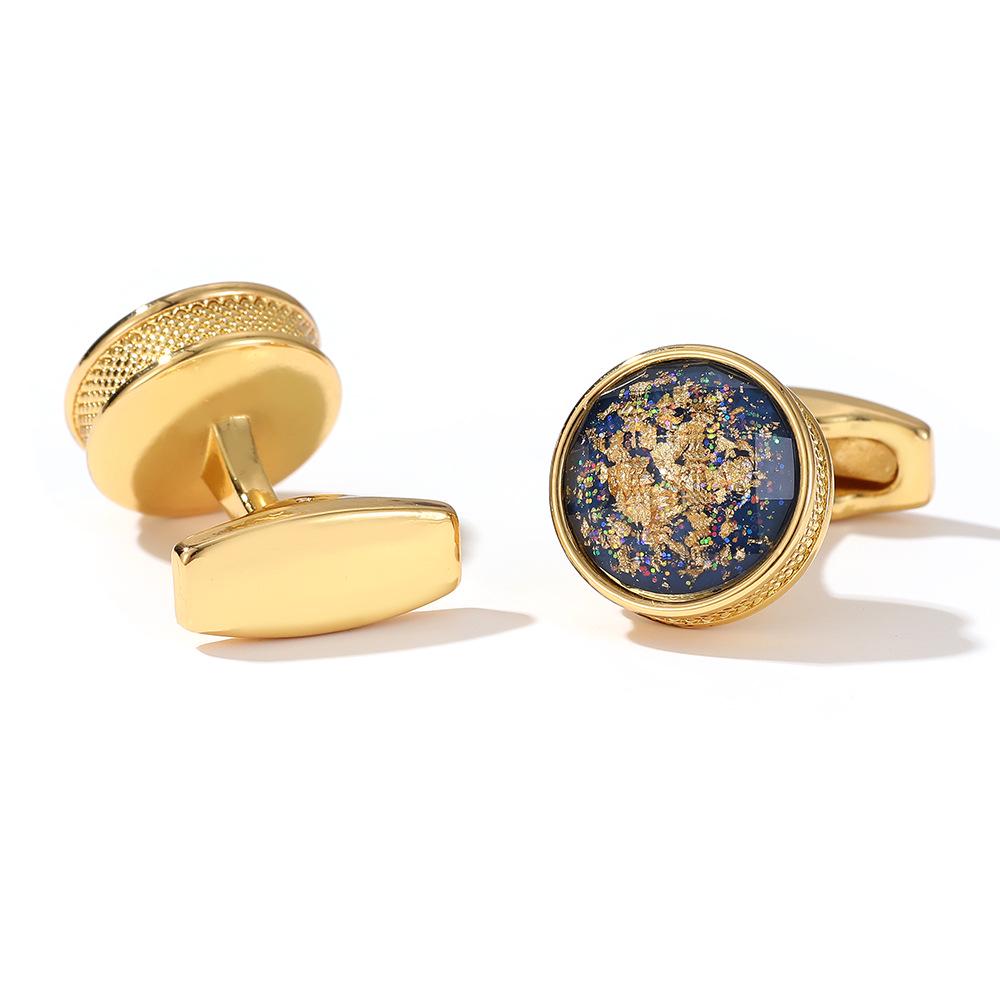 Men's Exclusive 2022 Round Gold Cufflinks - Colorful Shirt Sleeve Studs (XK22S017)