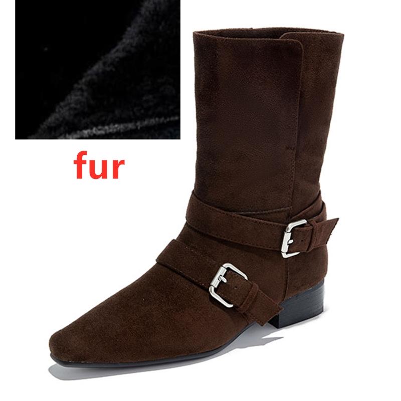 

Модные женские ковбойские сапоги AIYUQI, нескользящие, с острым носком и пряжкой, женские мотоциклетные ботильоны, осенне-зимние 43