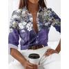 Women's Fashion Floral Buttons Blouse Lapel Neck Blouse Womens Long Sleeve Shirts Womens Clothing Female Clothing