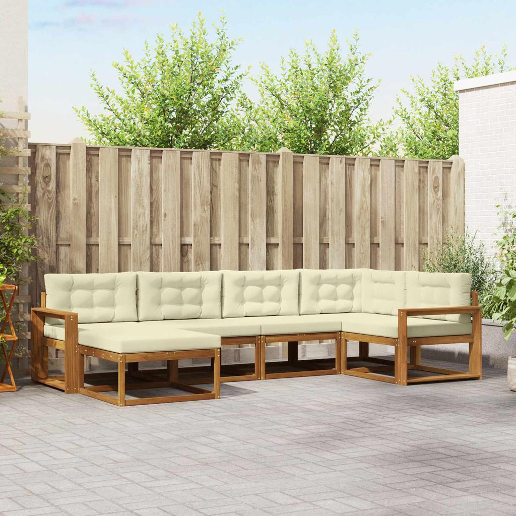 Outdoor Sofa Set with Cushions 6 pcs Natural and Cream