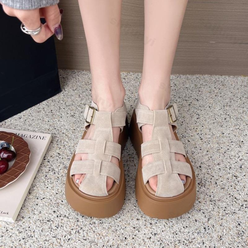 Fashion Retro Woman Shoes 2025 Summer Clogs Heel Increasing Height Female Sandal Platform Hollowed Out Roman Sandals Sandalias De Mujer