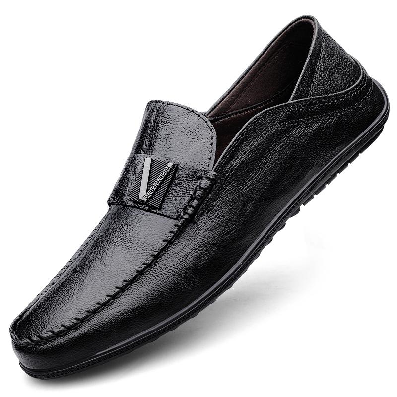 

Fashion Casual Slip-On Shoes 2025 Men s Genuine Leather Loafers Comfortable Soft Sole Breathable Driving Moccasins for Men Size 36-45 45 чёрный