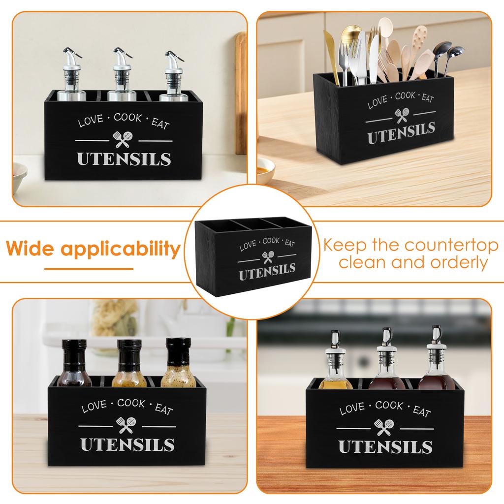 Holz Küche Besteck Caddy Organizer Besteck Besteckständer Halter mit 3 Fächern Abtropf Aufbewahrungsregal für Restauranttisch