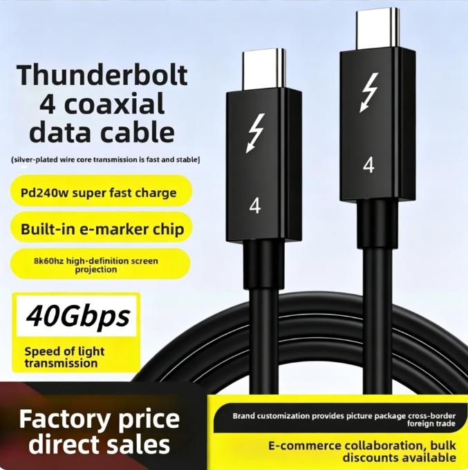 Thunderpower EJ903 4 Data Cable TPE Jacket USB4 Type-C Dual-head 8K Screen 40Gbps PD240W Pure Copper Conductor Fast Charging