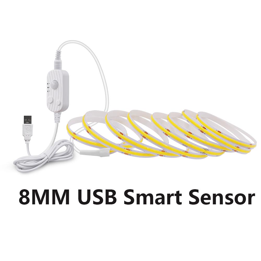 5V COB LED Light Strip Motion Sensor 320LEDs/m 3AAA Battery USB Powered 3MM 5MM 8MM For Cabinet Wardrobe Kitchen Stair Lighting