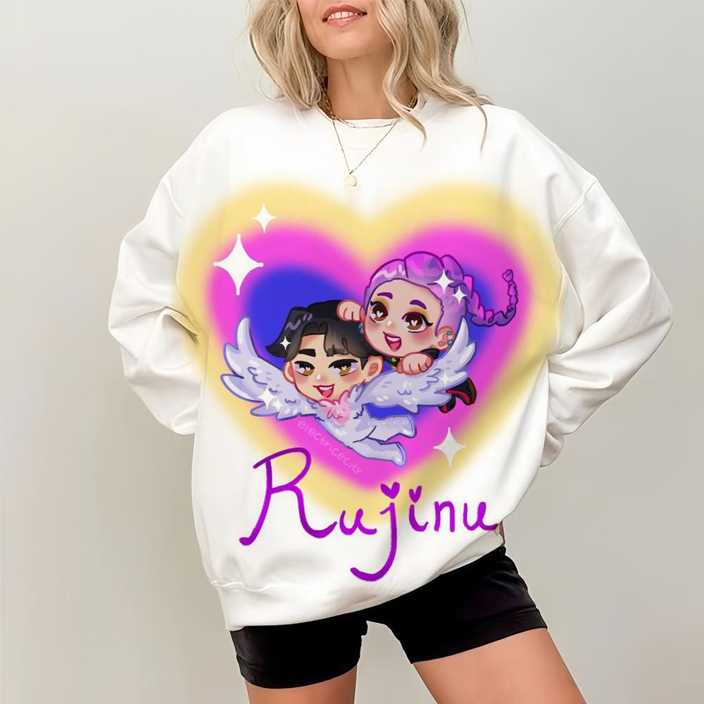 Simple Womens Pullovers KPop Demon Hunters Print Loose Sweatshirts Soft Female Clothing