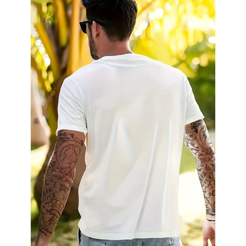 European sizes Men's Casual Short-Sleeve T-Shirt with Unique Letter Print - Soft Round Neck, Tee Tops for Men Stylish Fashion Fit