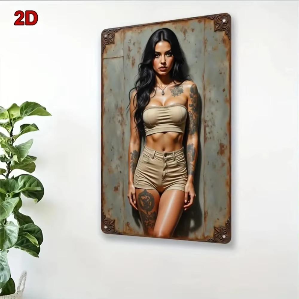 Retro Tatto Dívka Kovový Plechový Značka Vintage Nástěnná Dekorace 8x12 Domácí Bar Kavárna