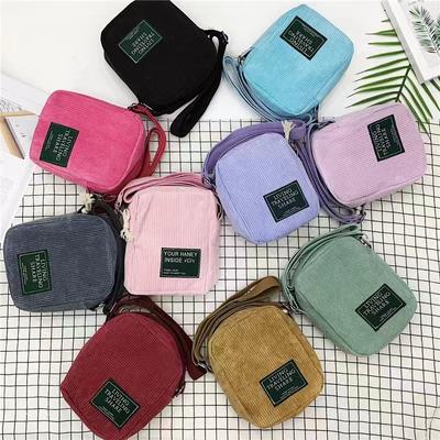 Fashion Solid Weiche Cord Schulter Taschen frauen Außerhalb Tragbare Retro Kulturbeutel Kopfhörer Lippenstift Lagerung Umhängetaschen