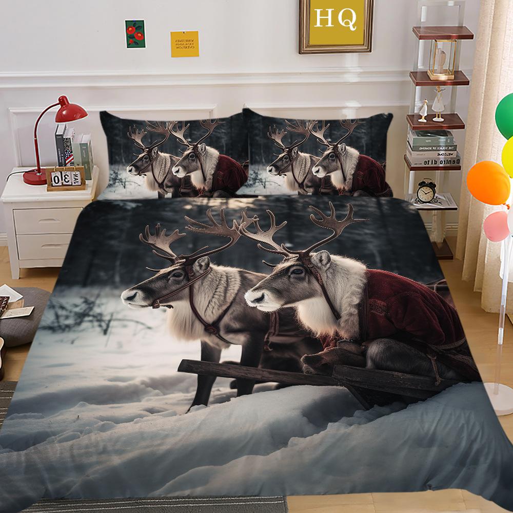 Jultomte Älg 3D-tryckt Polyester Örngott Täcke Två- eller Tredelat Set Tillgängligt