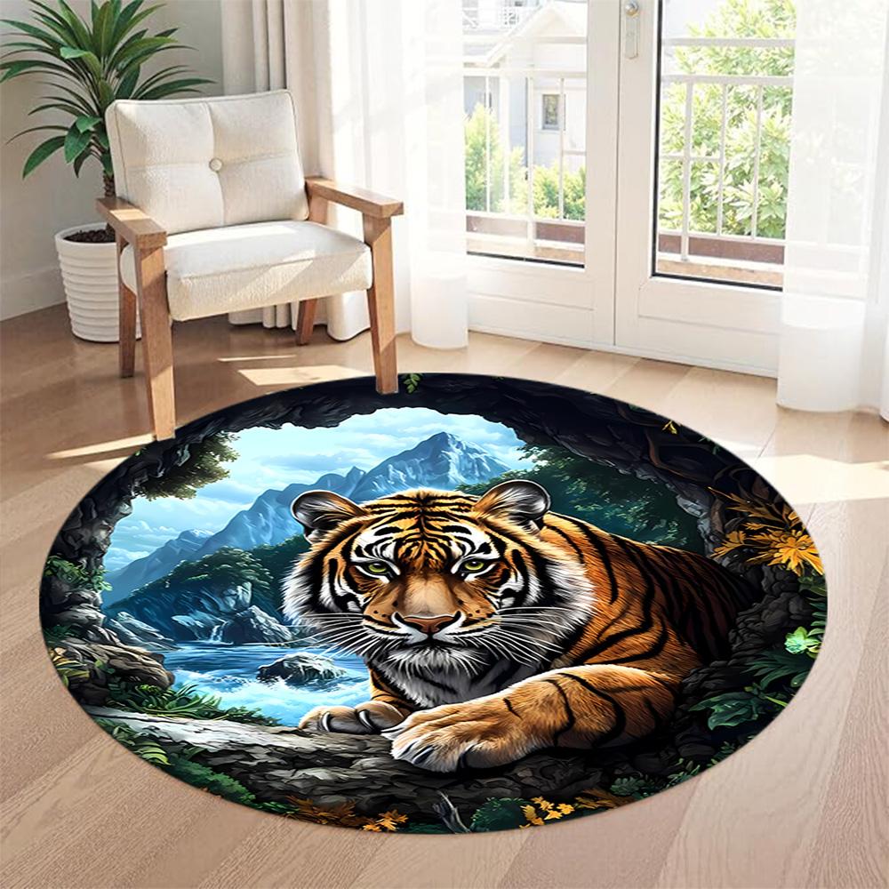 Tiger Round Carpet Design for Decorate room Outdoor Study room Balcony Antislip Round Carpet Decorate Offices Perfect Gift for Women Men