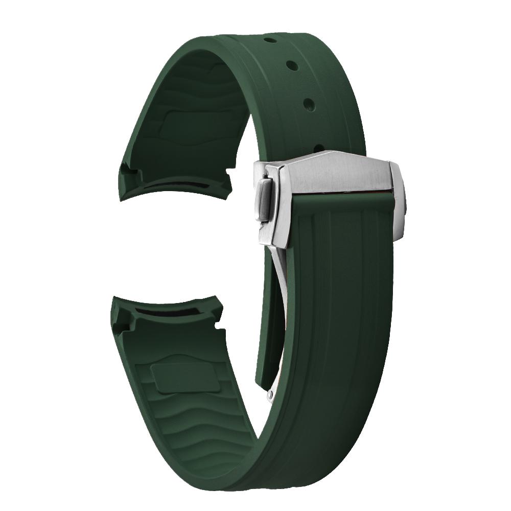 20mm New Soft FKM Fluorous Rubber Curved End For Omega Strap For Seamaster 300 Diving Belt Fold Buckle Replacement Watch Band