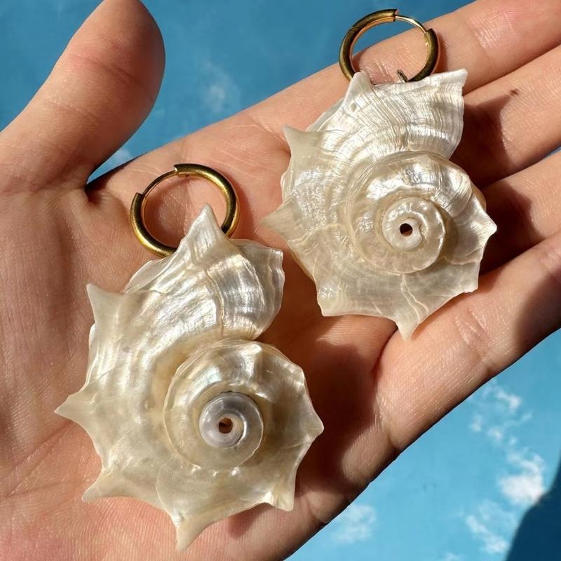 Handmade Spiny Shell Hoop Earrings Unique Natural Texture Sophisticated Shell Studs Earrings Jewelry Gift For Her