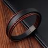 Simple Style Custom Handmade Leather Buckle Stitching Combination Stainless Steel Men's Bracelet Magnet Big Promotion Gift