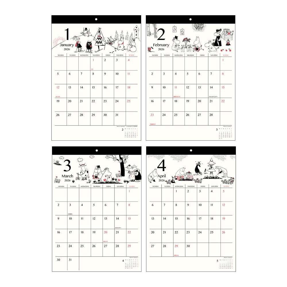 Sunstar Stationery Moomin 2026 Wall Moomin S8521450 Calendar,