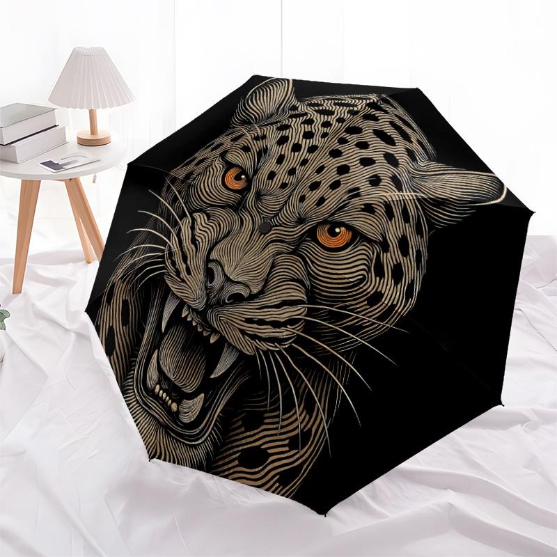 1pc Leopard Wildcat Automatic Folding Umbrella - 8-Rib Compact Travel Umbrella Durable & Portable for Outdoor Use, Perfect Gift064