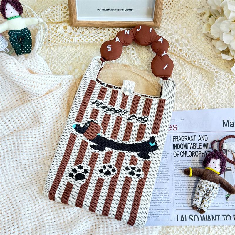 Ins Original Knitted Mobile Phone Bag, Convenient Storage, Student Cute Cartoon Messenger Bag