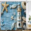 Mediterranean Style Shower Curtain Bath Curtain Blue Ocean Lighthouse Printed Bathroom Curtains For Home Decoration Curtain