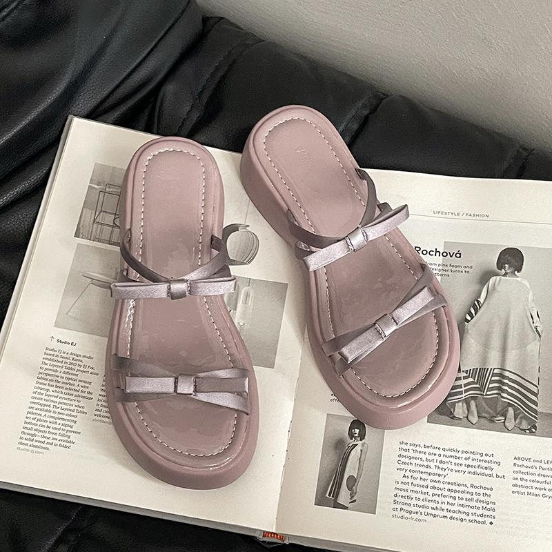 

Летние женские шлепанцы на платформе с толстой подошвой, модные шлепанцы-слайды с бантом-бабочкой, женские повседневные сандалии с открытым носком для пляжа 35 фиолетовый