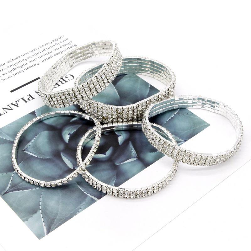 Elegant Full Diamond Bracelet: Ultra Shiny, Elastic Anklet/Bracelet - 1-5 Row Options for Birthdays, Weddings, and Parties