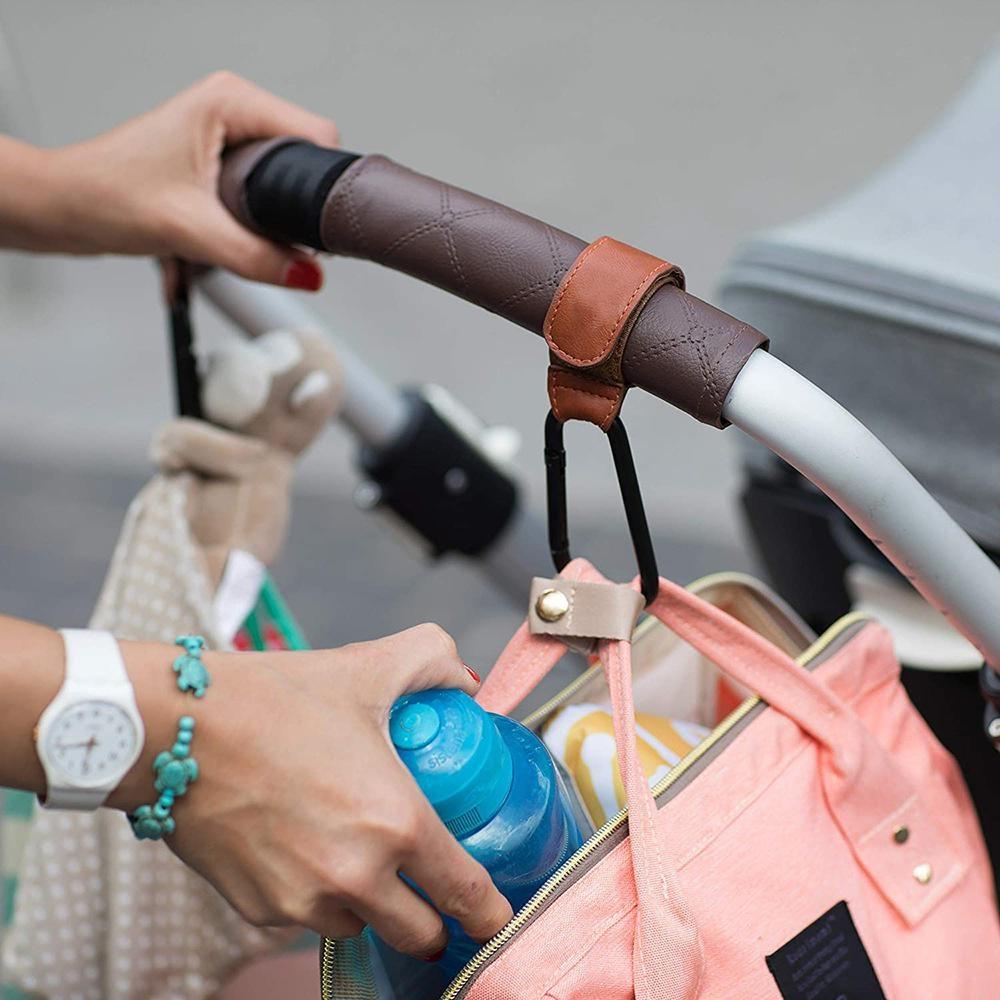 360 Rotate PU Leather Trolley Baby Bag Stroller Hook Mountaineering Buckle Stroller Hook Removable Hook 1pcs