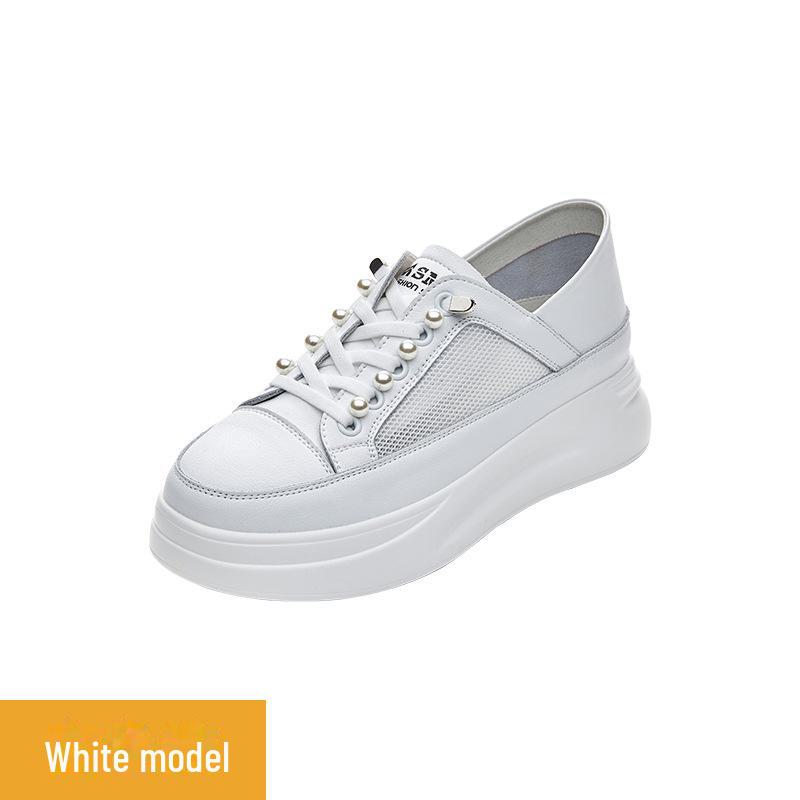 

Летние белые женские кроссовки на толстой подошве для бега и повседневной носки с дышащей структурой 2025 года Size 34 белый