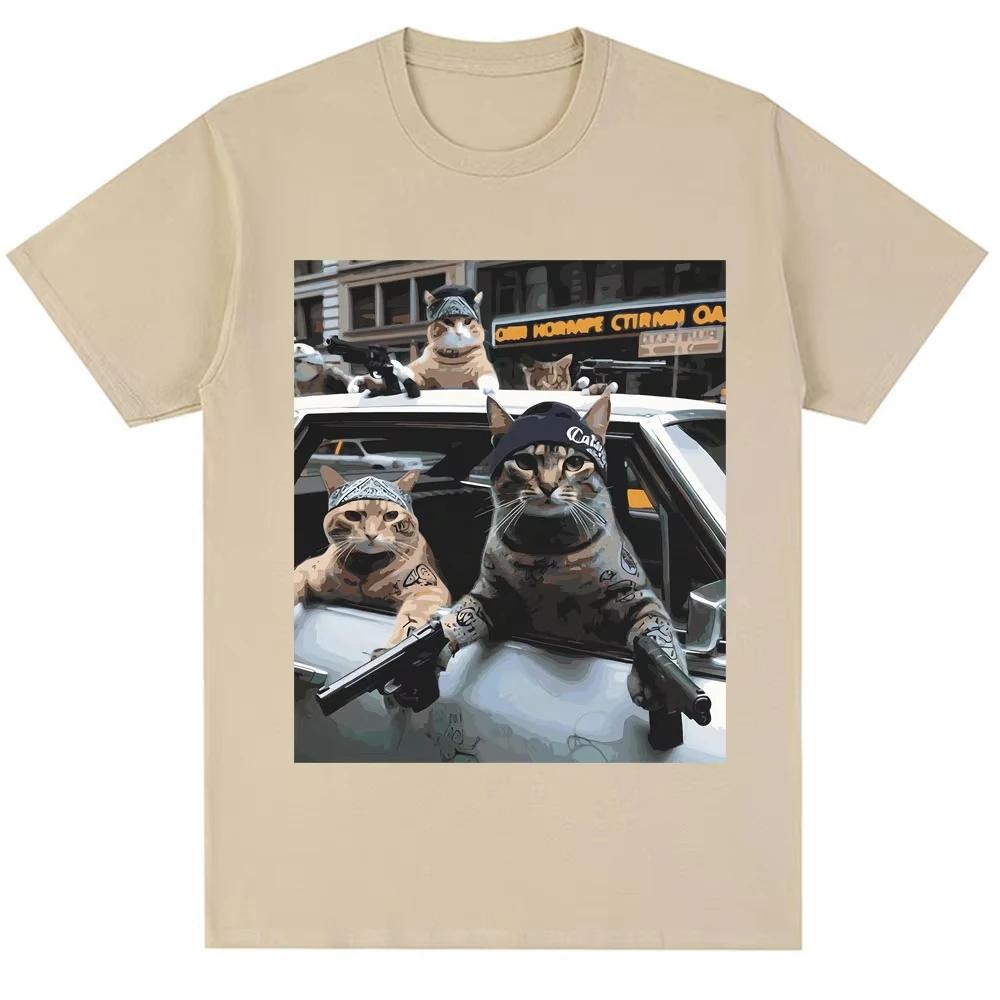 Funny Cat Gang Meme Graphic T Shirt Vintage Novelty Trend Women Short Sleeve Oversized Cotton Tee Shirts Streetwear