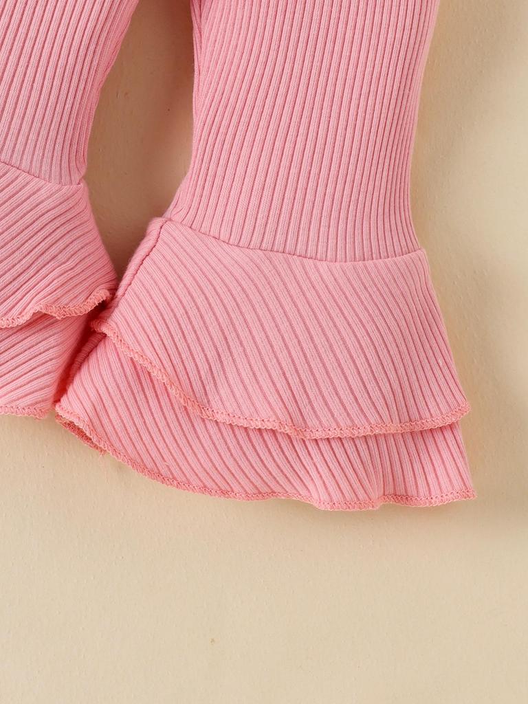 Conjunto de Body con Lazo para Bebé Nuevo Otoño 2025: Body Blanco de Manga Larga, Pantalones Rosas, Sombrero