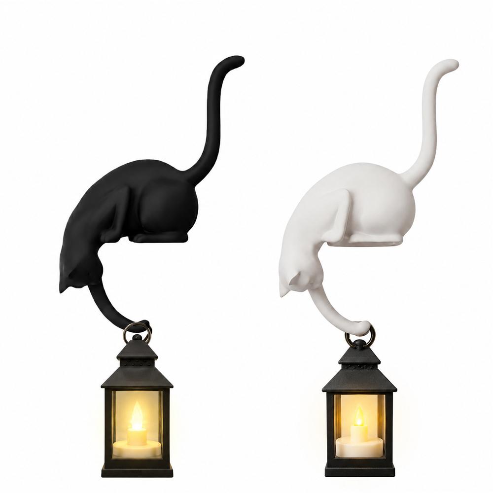 1/1pc Cat Inverted Hooks Multi-Purpose Hanging Storage Hook Cute Wall Key Rack with Lantern Bedroom Desktop Ornament Decor