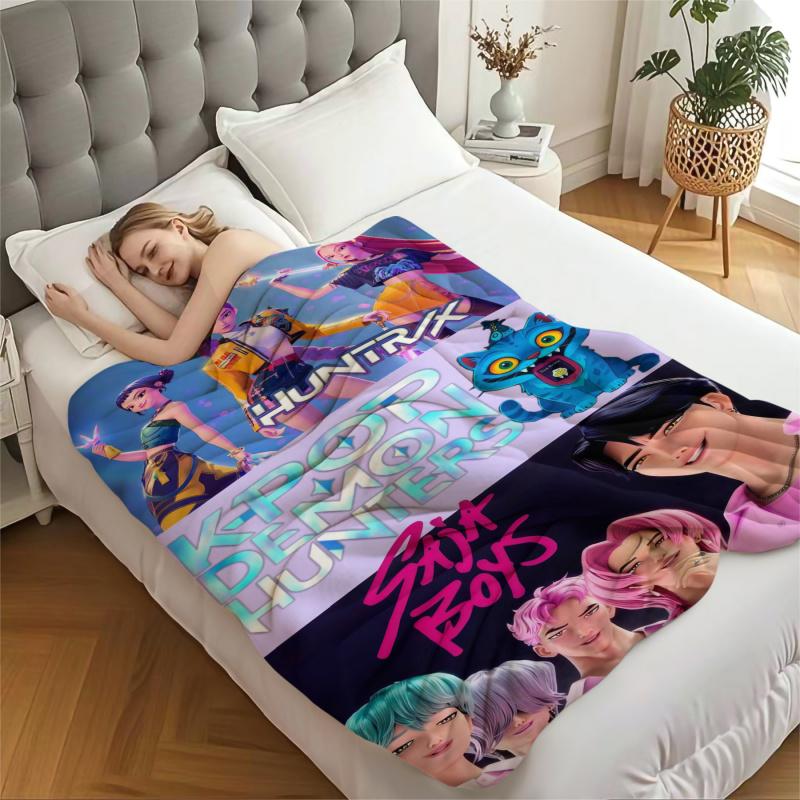 K-POP Demons Hunter Theme Flannel Blanket, Hot Anime Print Throw Blanket, Fan Gift Blanket, Multi-Purpose Blanket for Leisure