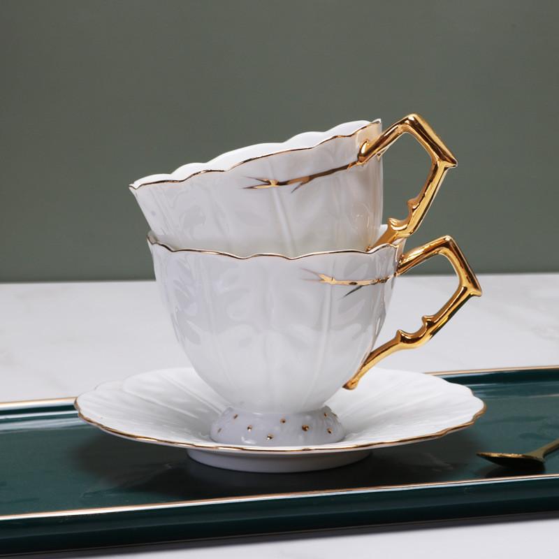 Ceramic Coffee Cup And Saucer Set With Gold Edge For Home Office Tea Lounge