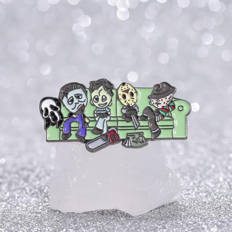 Trendy Enamel Alloy Brooch With Distinctive Chainsaw Skull And Cartoon Inspiration