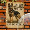 Vintage German Shepherd Metal Wall Sign  D Flat Iron Plaque with Czech Text My Dog My Garden My People