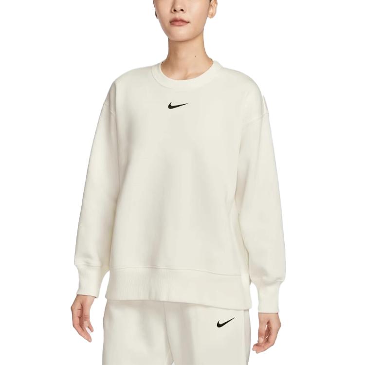 Nike FW24 PHNX FLC OS Long Crew Fleece Series Comfortable Knitted Round Neck Pullover Sweatshirt Women Sweatshirt Off-White FZ4271133