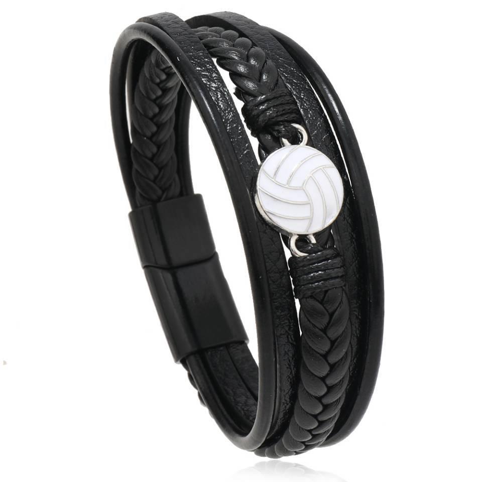 Men s Multi-layer Leather Bracelet with Magnetic Buckle - Genuine Leather Wristband 19 cm