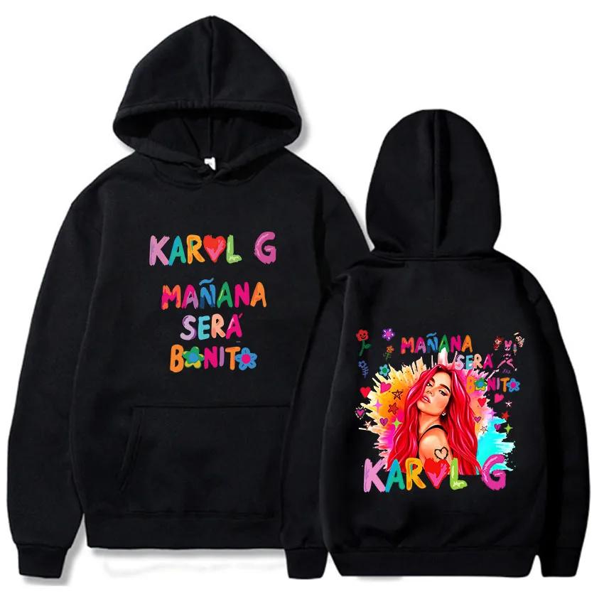 Karoll G Bichota Season Creative Letter Printing Sweatshirts for Men Ladies Photo Booth Long Sleeve Hooded Prevalent Hoodies Y2k