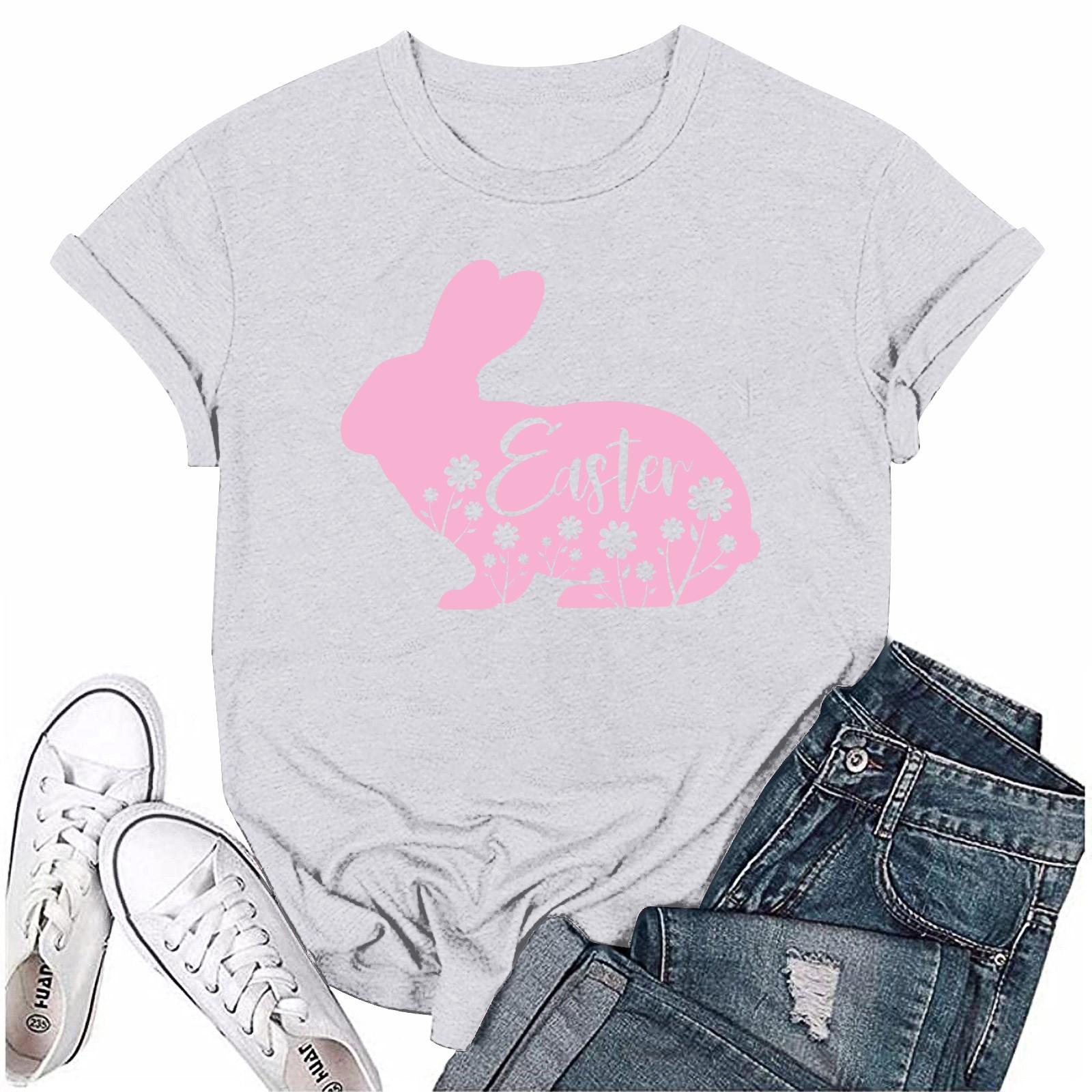

Женская модная пасхальная принтованная повседневная плиссированная круглая футболка с коротким рукавом S белый