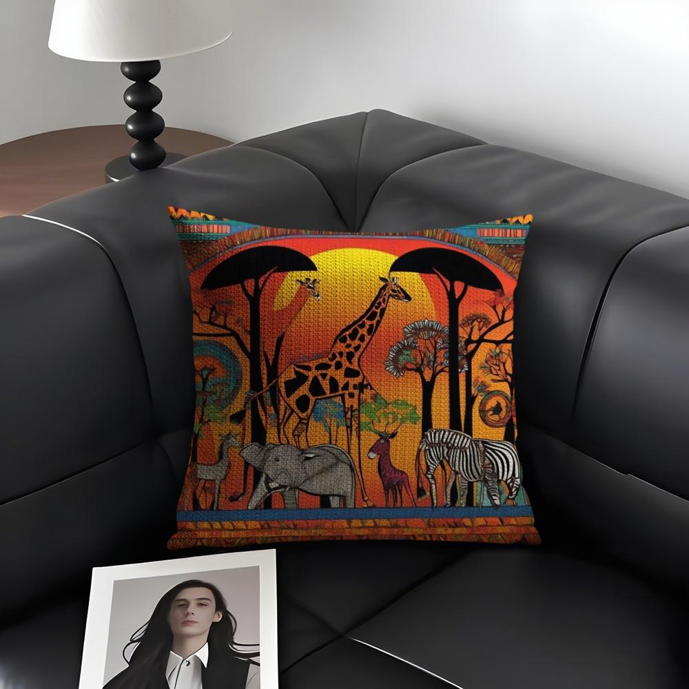 Abstract African Living Cushion Cover Natural Linen Organic Fabric DoubleSided Printing Sofa Home Decor Gift Pillow Case