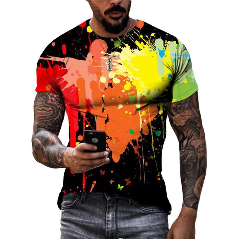 Colorful Graffiti Graphics T Shirts Summer Fashion Short Sleeve 3D Ink Splash Printed T-shirts