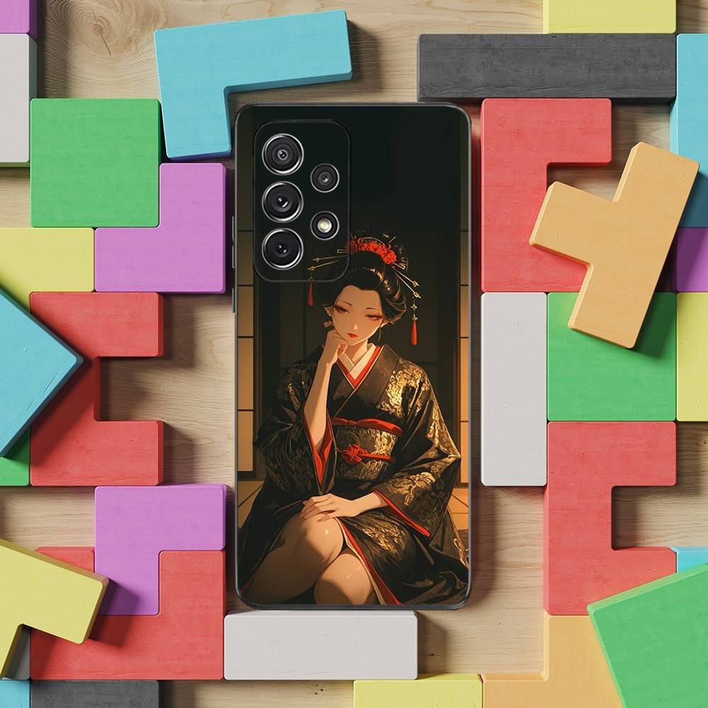 Geisha Woman Japanese Case For Samsung S10,Plus,S9,Ultra,S24,S21,S20,S23,FE,S22,S25,Lite,Soft Silicone Black
