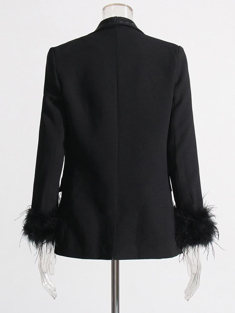 Spring 2026 Women's Luxe Suit: Cuff Patchwork with Ostrich Feather & Rhinestone Trim